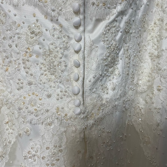 MORI LEE white straight neckline strapless gold beaded appliqué wedding dress 12 - Picture 10 of 16